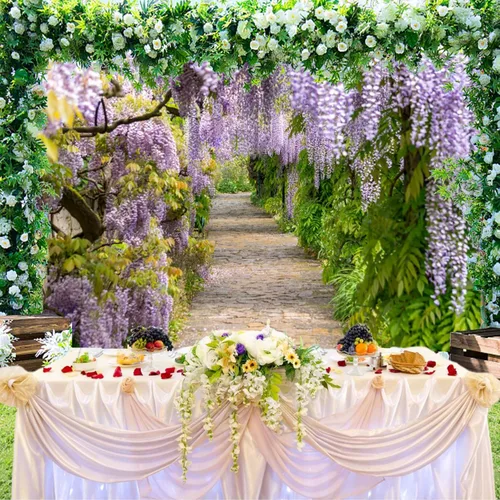 Miniatura 4 de Fondo de 5 x 3 pies para fotografía de camino de cirro morado, glicina violeta, vid morada, ceremonia de boda, aniversario, luna de miel
