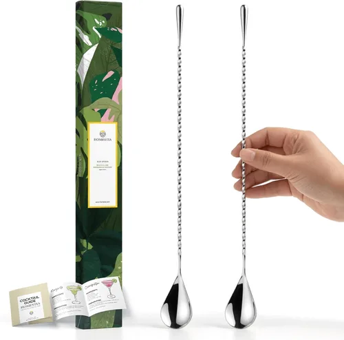 Miniatura 11 de Homestia Juego de 2 cucharas de barra negras de 12 pulgadas, cucharas de mezcla de cóctel de mango largo de acero inoxidable con mango en espiral