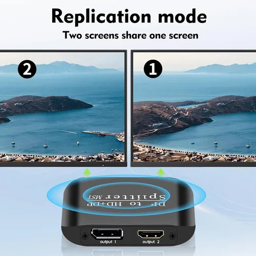 Miniatura 4 de ACHAVE Divisor DisplayPort a HDMI y DisplayPort, concentrador MST 4K, metal negro, adaptador de 1 entrada y 2 salidas, convertidor de señal de video