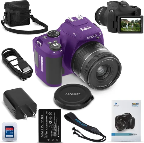 Miniatura 9 de Minolta ProShot - Cámara digital de 64 MP – Zoom óptico de 10x, video 4K Ultra HD, disparo macro, anti-vibración, pantalla LCD de 3 pulgadas, Rojo