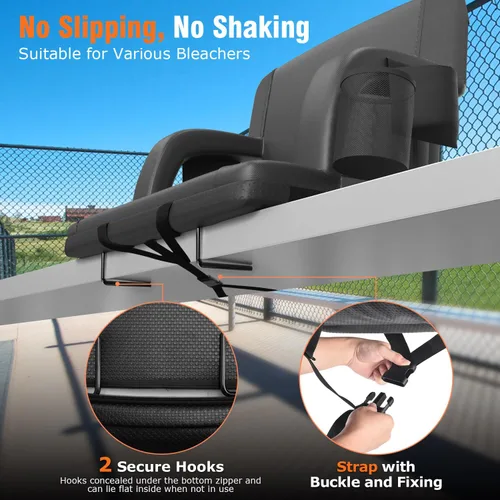 Miniatura 4 de Suteck Dual-Side Heated Stadium Seats with Back Support, Wide Portable Stadium Chair, Foldable Bleacher Chair W/USB 3-Level Heating, 5 Storage