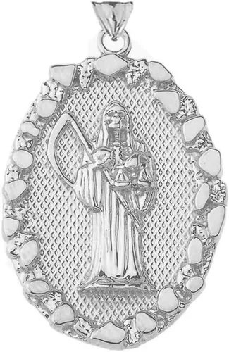 Miniatura 2 de Claddagh Gold Collar con colgante de pepita de Santa Muerte de plata de ley fina