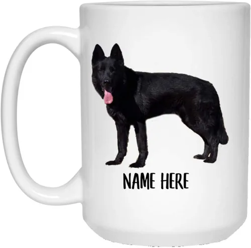 Taza de café con nombre personalizado de pastor alemán divertido, color negro, regalo de Navidad, 15 onzas, color blanco