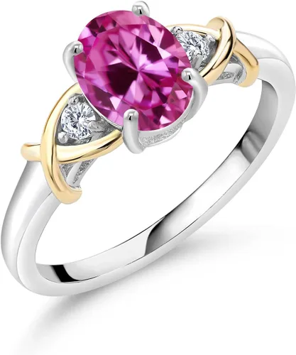 Miniatura 138 de Anillo de compromiso de oro amarillo de 10 quilates y plata 925 con piedra natal y diamantes cultivados en laboratorio para mujer, ovalado de 0.315