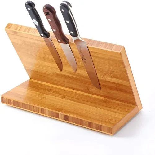 Miniatura 3 de Soporte magnético para cuchillos con potente imán, soporte magnético de madera de bambú, bloque organizador sin cuchillos, madera maciza