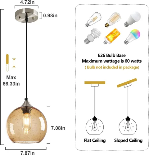 Miniatura 2 de Luces colgantes de vidrio marrón claro, iluminación de isla de cocina, lámparas colgantes de globo, iluminación colgante moderna para dormitorio