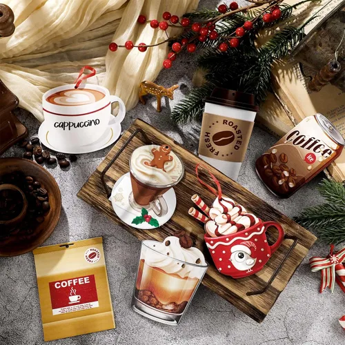Miniatura 6 de 32 piezas de adornos de madera para taza de café para árbol de Navidad, adornos decorativos colgantes de cacao caliente y taza de té para vacaciones