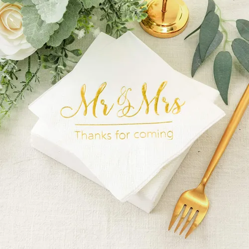 Miniatura 2 de Crisky Servilletas Mr and Mrs Gold Cóctel Bebidas Postre para Boda Ducha Compromiso Decoración de Fiesta Suministros de Decoración de Mesa de Dorado