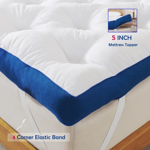 Miniatura 6 de WhatsBedding Cubrecolchón de espuma viscoelástica de 5 pulgadas para dolor de espalda, relleno de relleno suave y transpirable, cubrecolchón grueso