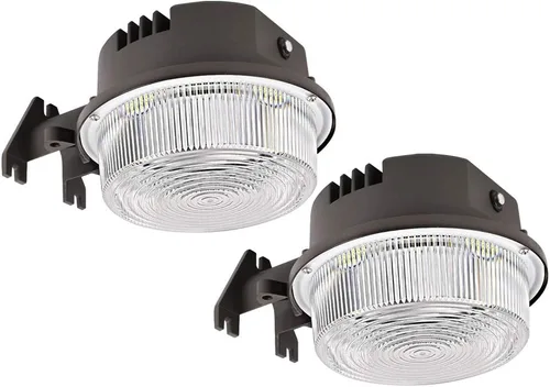 Paquete de 2 luces LED de granero de 50 W, 6500 lm de luz de atardecer a amanecer con fotocélula, 5000 K luz diurna 500 W MH/HPS de repuesto, 5 años