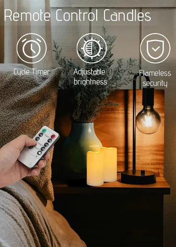 Miniatura 2 de Velas sin llama impermeables con control remoto 2PACK (D3''*H5.5'') Vela de pilar LED parpadeante que funciona con pilas, de plástico con Paquete
