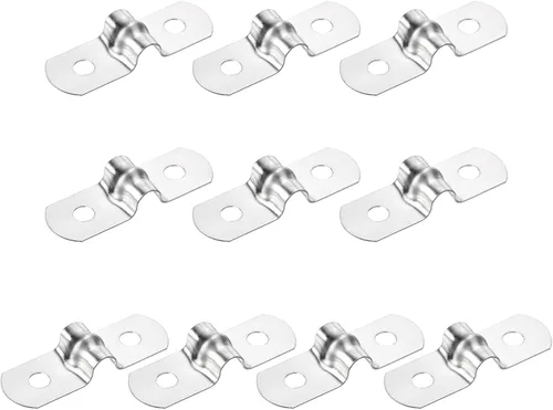 Miniatura 10 de uxcell 6 correas rígidas de tubo, 4.331 in (4.33 pulgadas) 201 de acero inoxidable 201 con 2 agujeros en forma de U, abrazaderas de tubo para fijar