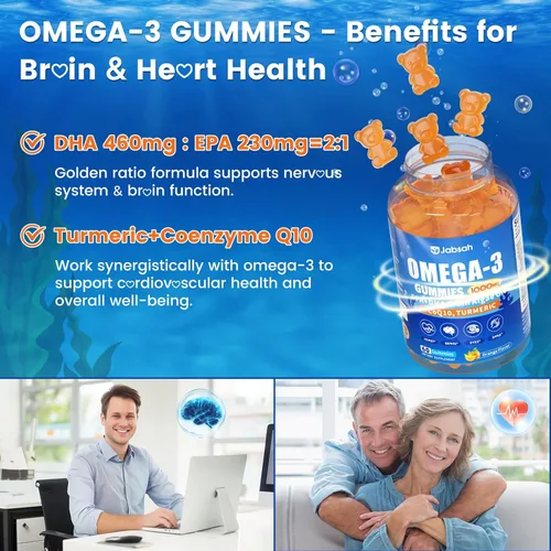 Miniatura 5 de Gomitas veganas Omega-3 de 1000 mg de aceite de algas (DHA 460 mg y EPA 230 mg), alternativa de aceite de pescado Omega 3 para adultos, más cúrcuma