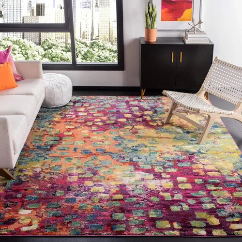 Miniatura 40 de SAFAVIEH MAD425H Madison Collection Alfombra decorativa cuadrada de 3', gris/naranja, diseño abstracto bohemio desgastado, no desprende pelusa