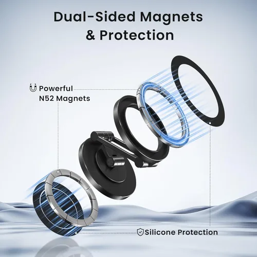 Miniatura 3 de Itramax Soporte magnético para teléfono con rotación de 360°, soporte plegable y portátil para iPhone para escritorio con base antideslizante