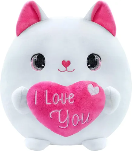 Miniatura 7 de Finebee Peluche de gato negro con corazón con texto "I Love You", peluche de San Valentín con corazón rojo para el día de la madre, recuerdo