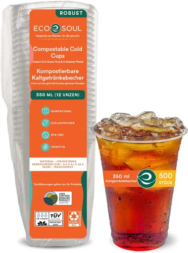 Miniatura 16 de ECO SOUL Vasos de fiesta desechables 100% compostables Vasos de fiesta ecológicos (500 unidades, vasos fríos de 16 onzas)