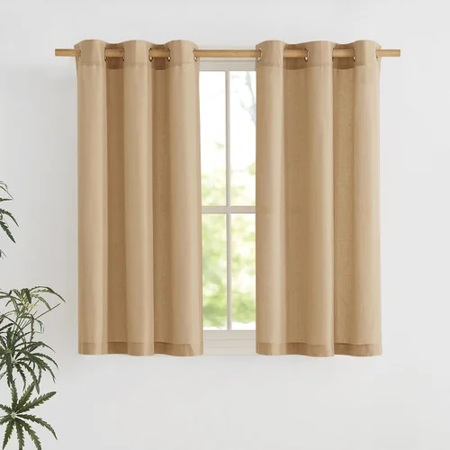 Miniatura 186 de NICETOWN Cortinas de lino natural con textura de lino para dormitorio, mezcla de lino rústica con ojales en la parte superior, semitransparentes
