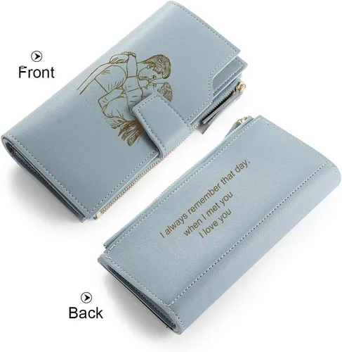 Miniatura 13 de Loveje - Billeteras personalizadas para mujer, de piel sintética, con grabadas fotográficas, triple pliegue, tarjeta de crédito, cartera larga