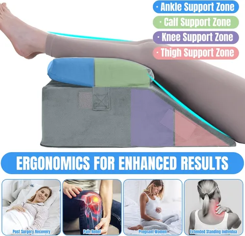 Miniatura 2 de HOMBYS Almohada ajustable que eleva las piernas, almohadas de elevación de piernas de espuma de alta densidad para después de la cirugía, almohada