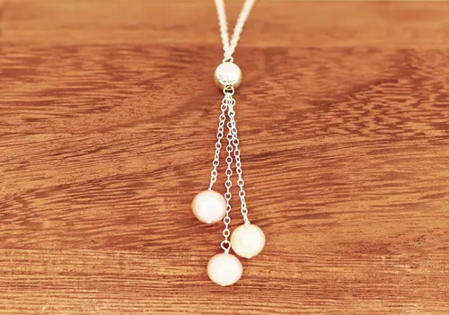 Miniatura 5 de Collar Lariat de plata de ley con 3 perlas cultivadas de agua dulce, 18 largo, Plata esterlina, Perla