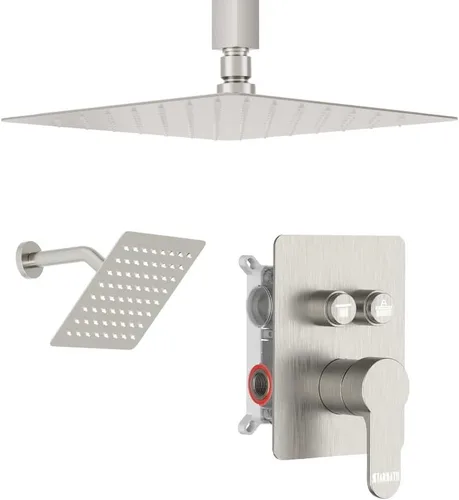 Miniatura 30 de Shower Faucet Set Brushed Nickel Shower System, Dual Head Shower Set STARBATH 12'' Ceiling Mount and 6''Wall Mount Rainfall Shower Systems with