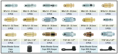 Miniatura 2 de 90 piezas de 18 tipos de pinzas de freno y cilindro de rueda purgador tornillo de válvula de freno surtido con 15 tapas antipolvo, estándar SAE