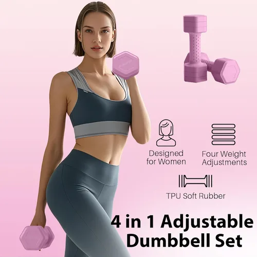 Miniatura 2 de Juego de 2 mancuernas ajustables, juego de mancuernas 4 en 1, pesas de mano para mujeres en casa, juego de mancuernas de 5 libras con mango cómodo