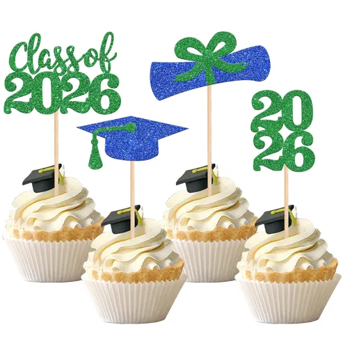 Miniatura 12 de 36 piezas con purpurina 2026 temática de graduación 2026 para cupcakes, diploma de clase de 2026, para graduación de 2026, suministros de decoración