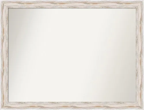 Miniatura 459 de Amanti Art Espejo de baño blanco para sobre el fregadero, 30 x 35 pulgadas, espejo de tocador rectangular estrecho de Eva de oro blanco, marco