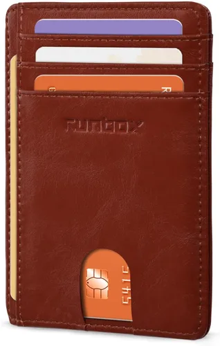 Miniatura 35 de RUNBOX Carteras de cuero minimalistas y delgadas con bloqueo RFID para bolsillo frontal, portatarjetas para hombres y mujeres, regalos para hombres