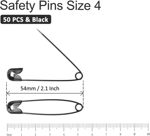 Miniatura 5 de 50 pines de acolchado resistentes de 2.1 pulgadas (2.126 in), pasadores de seguridad grandes tamaño 4, pasadores de costura de metal negro, grandes