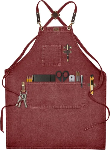 Miniatura 16 de LEATHER VILLAGE Delantales de chef para hombres y mujeres con bolsillos grandes, delantal de trabajo ajustable de lona de algodón con espalda Gris