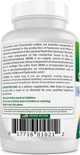 Miniatura 6 de Best Naturals, Suplementos MSM de glucosamina condroitina, 2600 mg por porción, 90 cápsulas (90 unidades (paquete de 3))