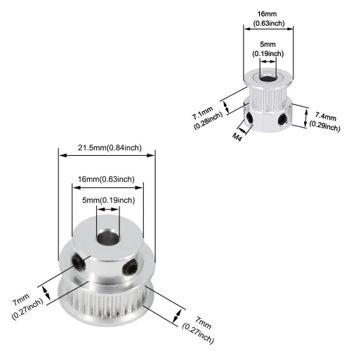 Miniatura 2 de 2Kit 2GT Rueda síncrona 20 y 30 dientes de 0.197 in de diámetro de aluminio Polea de sincronización con 2 piezas de longitud 7.874 in de ancho