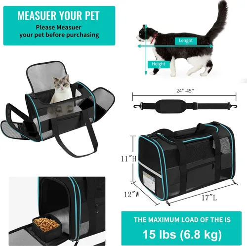 Miniatura 2 de Transportín para Gatos Transportín para Mascotas Aprobado por Aerolíneas para Perros Pequeños Gatos Cachorros Plegable de Lados Suaves Bolsa de Negro
