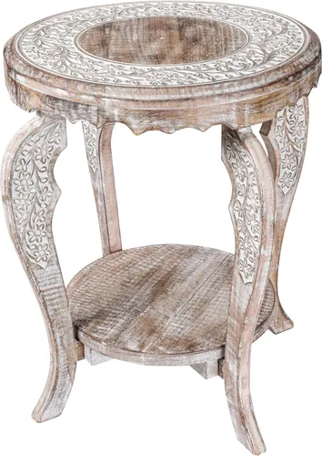 Miniatura 18 de Mesa de café de madera, mesa auxiliar con pilar individual, mesa pequeña, mesita de noche, mesa lateral, mesa de cabecera, mesa lateral de sala