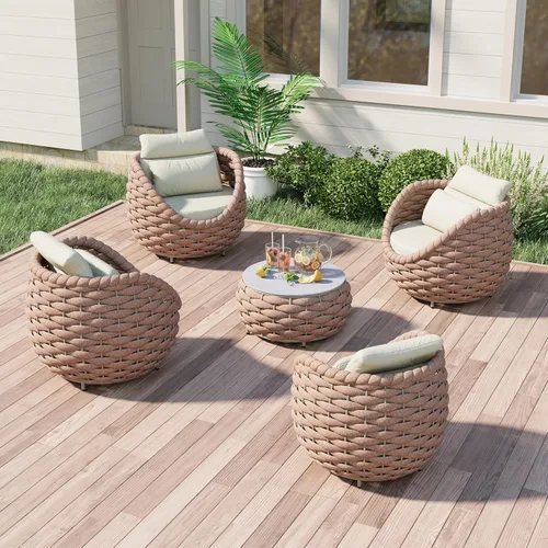Miniatura 20 de Juego de muebles de patio de 4 piezas ensamblado, conjunto de sofá de conversación para exteriores de cuerda tejida a mano - Sofá de aluminio Cuerda