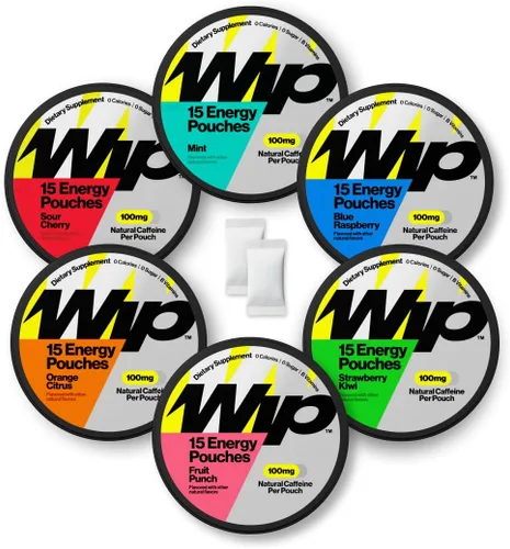 Miniatura 10 de Wip Bolsas energéticas, mezcla sin azúcar con 100 mg de cafeína natural, vitaminas B, minerales y L teanina para apoyo energético, preentrenamiento