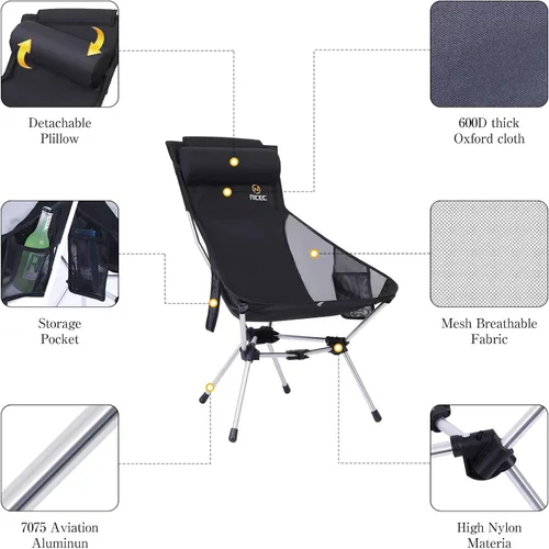 Miniatura 4 de Nice C Silla de camping plegable ultraligera con respaldo alto, silla plegable para mochileros, compacta y resistente al aire libre, viajes, picnic