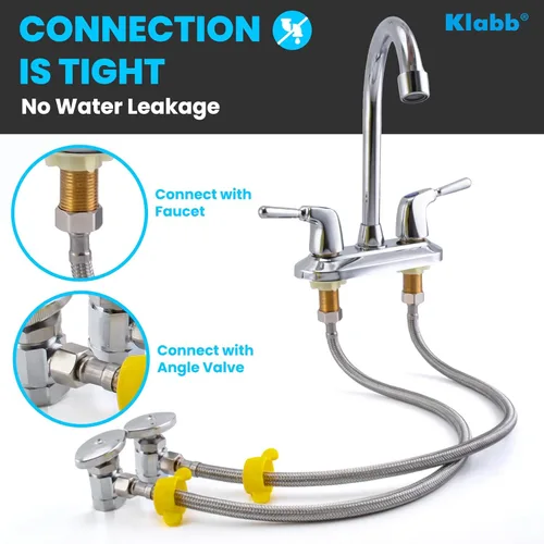 Miniatura 6 de Klabb Línea de suministro de grifo trenzado de acero inoxidable de 24 pulgadas, conector FIP de 1/2" x compresión de 3/8", conector de agua flexible