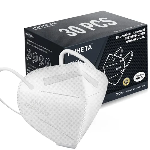 Miniatura 11 de HUHETA Mascarilla KN95, paquete de 30 unidades envueltas individualmente, mascarilla de seguridad de 5 capas transpirable y cómoda, eficiencia