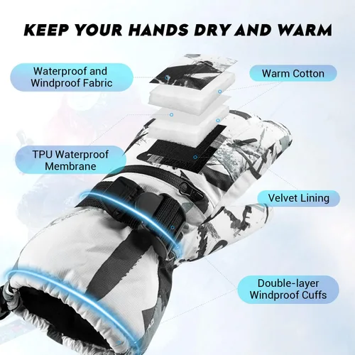Miniatura 2 de ATERCEL Guantes de esquí para hombre y mujer, impermeables, 2022, guantes de nieve con pantalla táctil, guantes de snowboard para clima frío