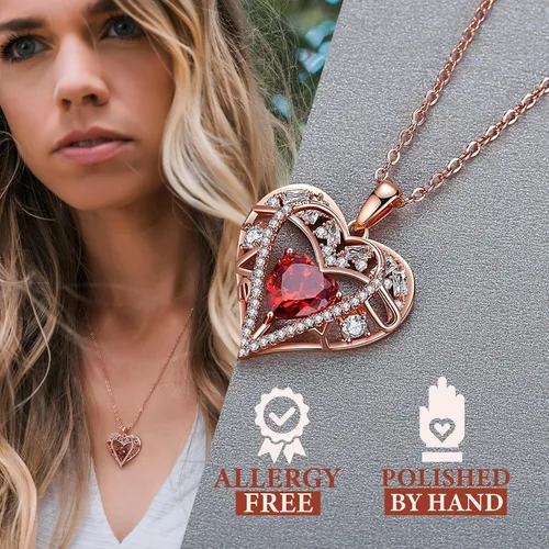 Miniatura 4 de Collar de cristal de 5 corazones, chapado en oro rosa de 18 quilates, colgante con cadena de plata de ley 925 de 18 + 2 pulgadas, joyería de piedra