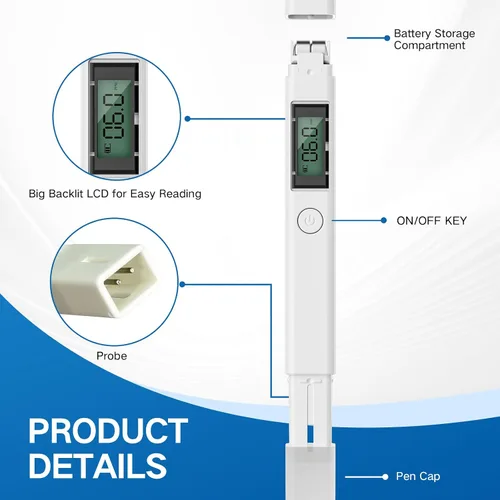 Miniatura 3 de Probador de calidad de agua digital 4 en 1, medidor de TDS EC y temperatura (°C,°F) preciso y confiable, medidor de TDS para agua potable, probador