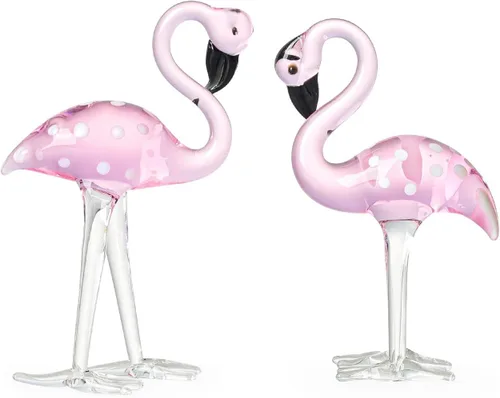 LONGWIN Mini figuras de flamenco de vidrio soplado a mano, esculturas de animales coleccionables hechas a mano, decoración para el hogar y la boda,