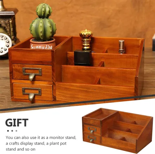 Miniatura 7 de Zerodeko Organizador de maquillaje para tocador, organizador de mesa de madera, soporte de almacenamiento de artículos diversos