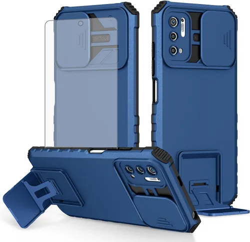 Asuwish Funda de teléfono para Xiaomi Redmi Note 10 5G con protector de pantalla de vidrio templado y cubierta de cámara deslizante Soporte Soporte