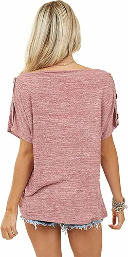 Miniatura 6 de Blusa sólida hombros descubiertos para mujer, camiseta de manga corta de verano 2023, camiseta holgada sexy para fiesta
