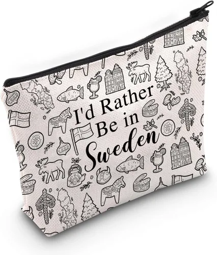 PWHAOO Suecia viaje regalo de vacaciones I'd Rather Be in Sweden Bolsa de maquillaje Bolsa de maquillaje Bandera sueca Orgullo Cosméticos Suecia